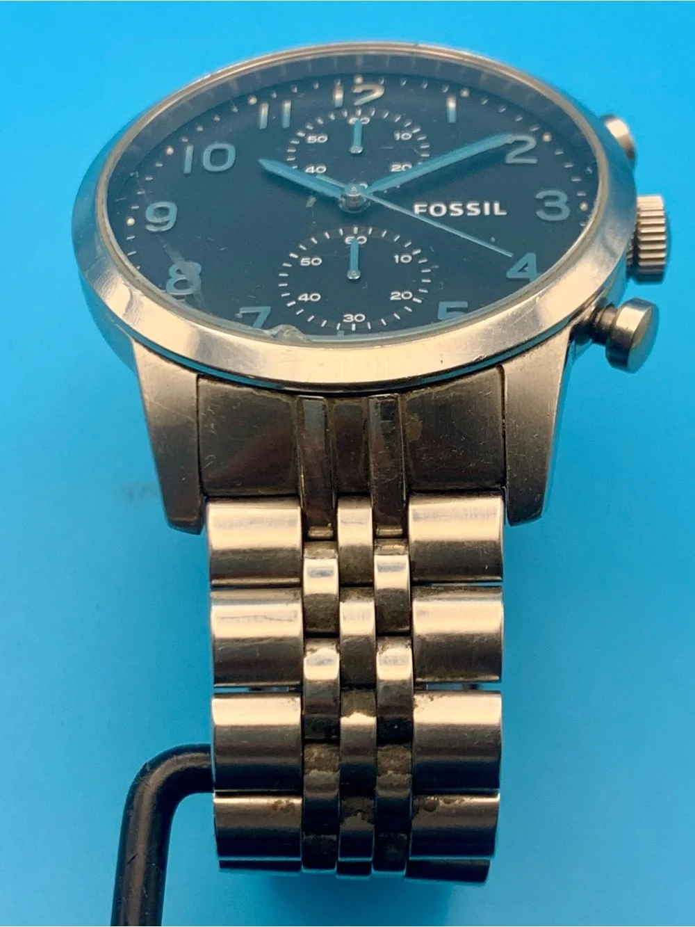 FOSSIL TOWNSMAN FS4875 Men’s Chrono Wristwatch All St Steel Working New Battery
